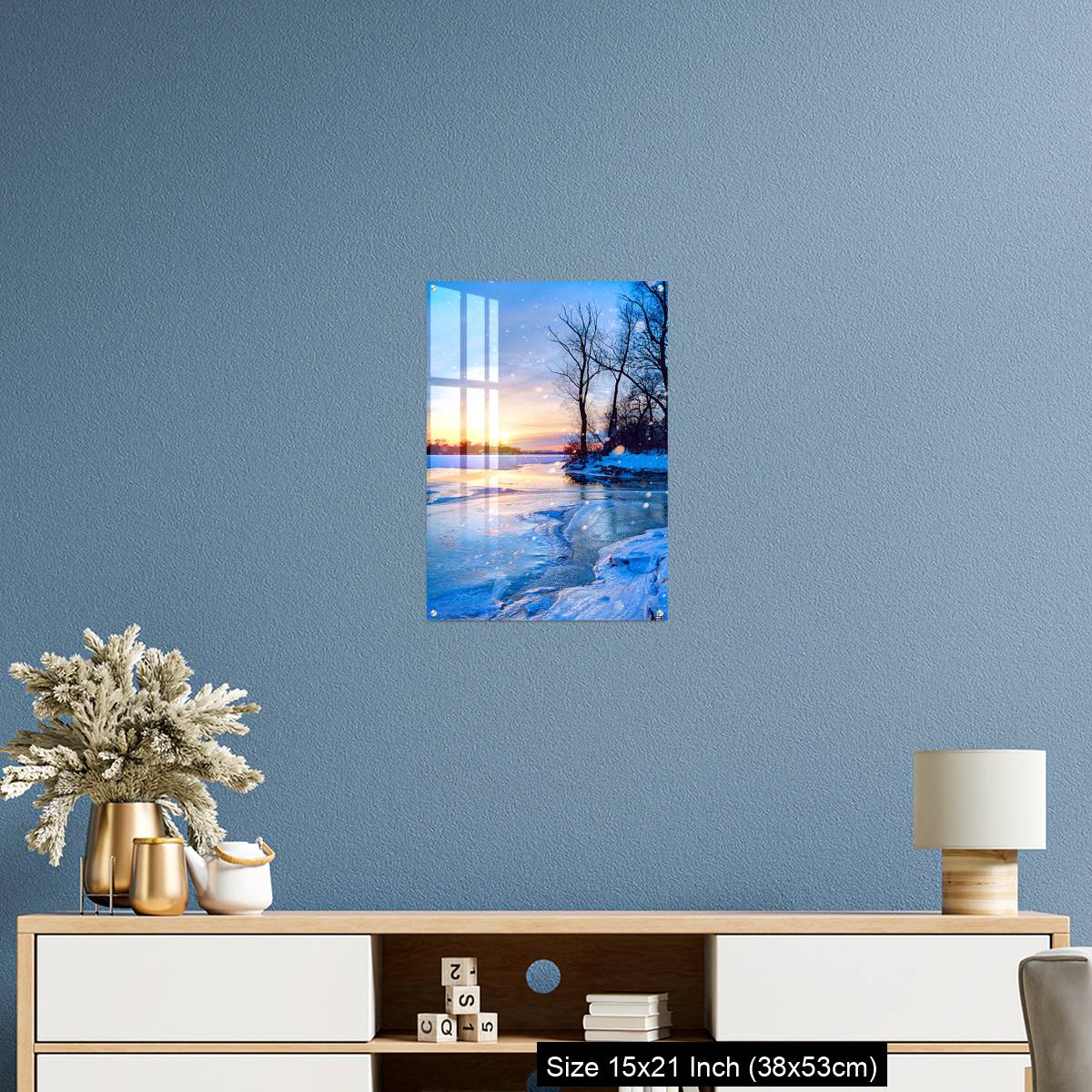 OMGs Acrylic Wall Decor – winter landscape panorama; sunset on the frozen river - Image 17