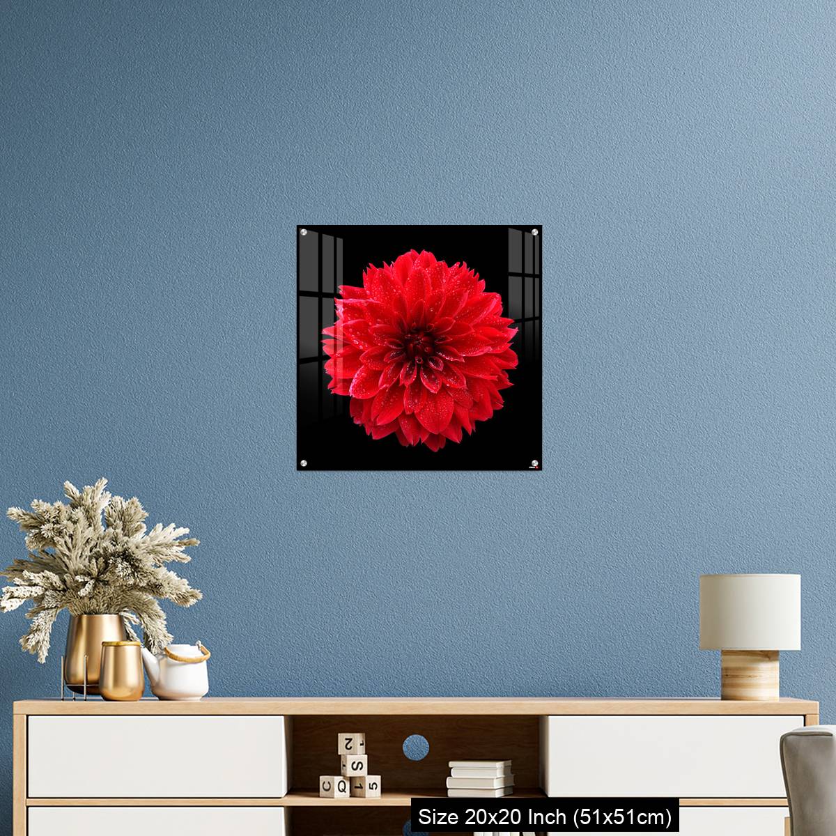 OMGs Acrylic Wall Decor – Red dahlia,like a ball of fire,on black background - Image 17
