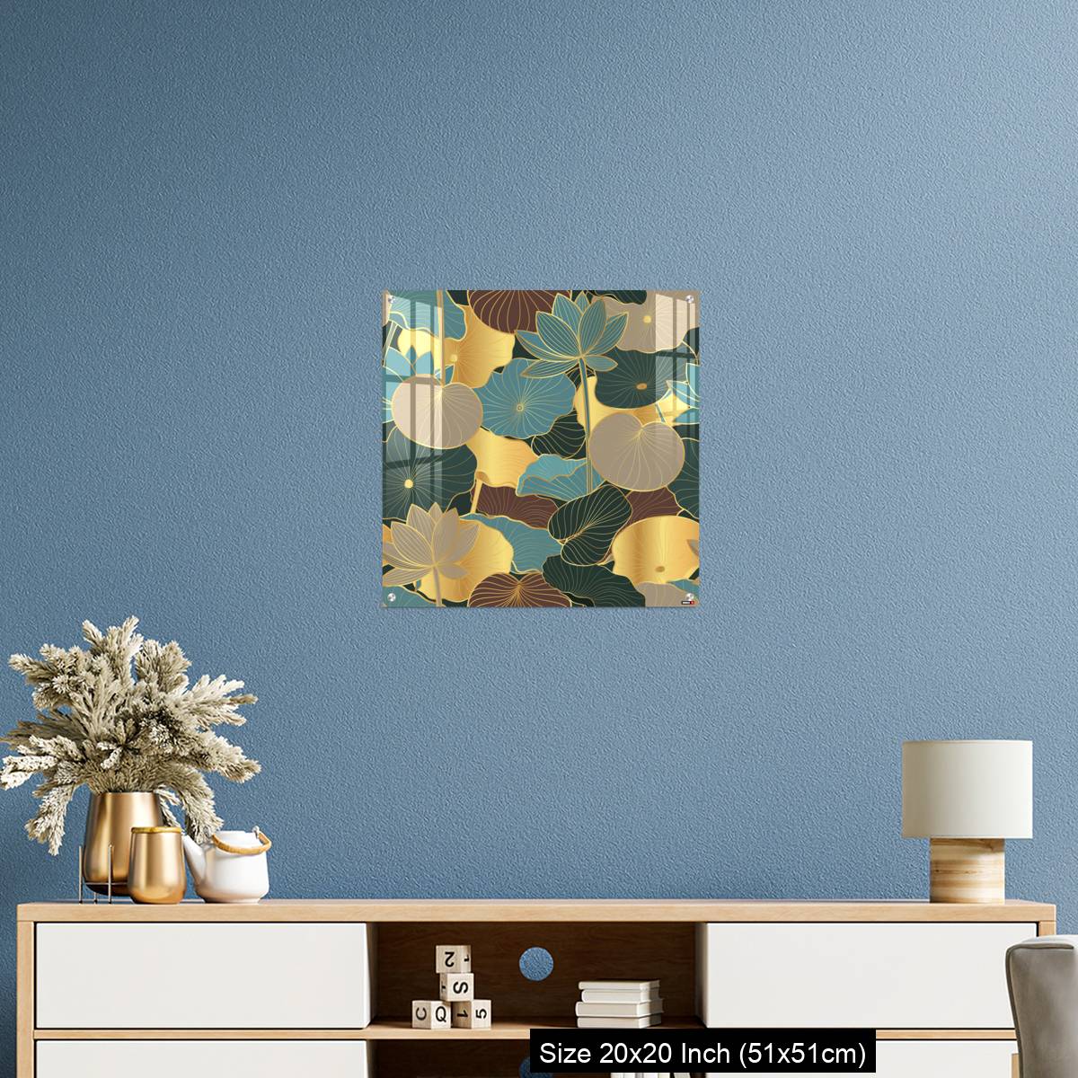 OMGs Acrylic Wall Decor – Seamless vector pattern with golden lotus leaves and flowers. - Image 17