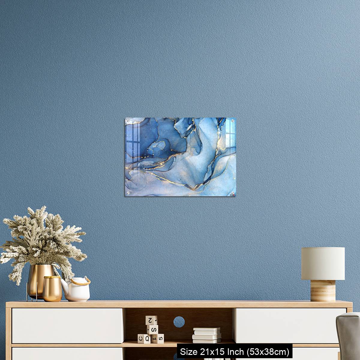 OMGs Acrylic Wall Decor – Abstract blue liquid watercolor background with golden stains - Image 17