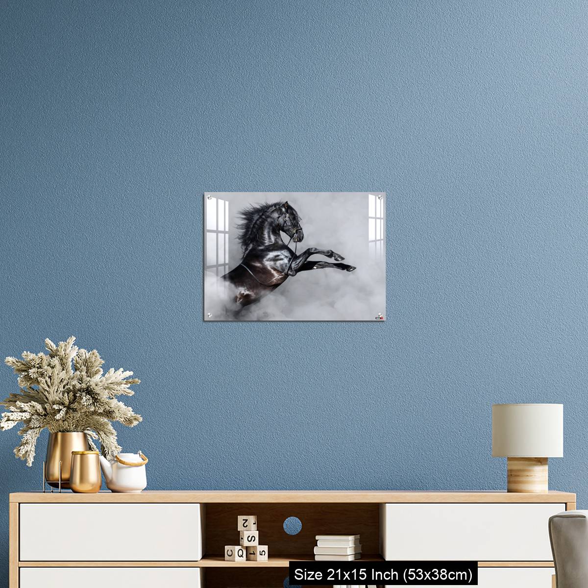 OMGs Acrylic Wall Decor – Black Andalusian horse rearing in smoke. - Image 17