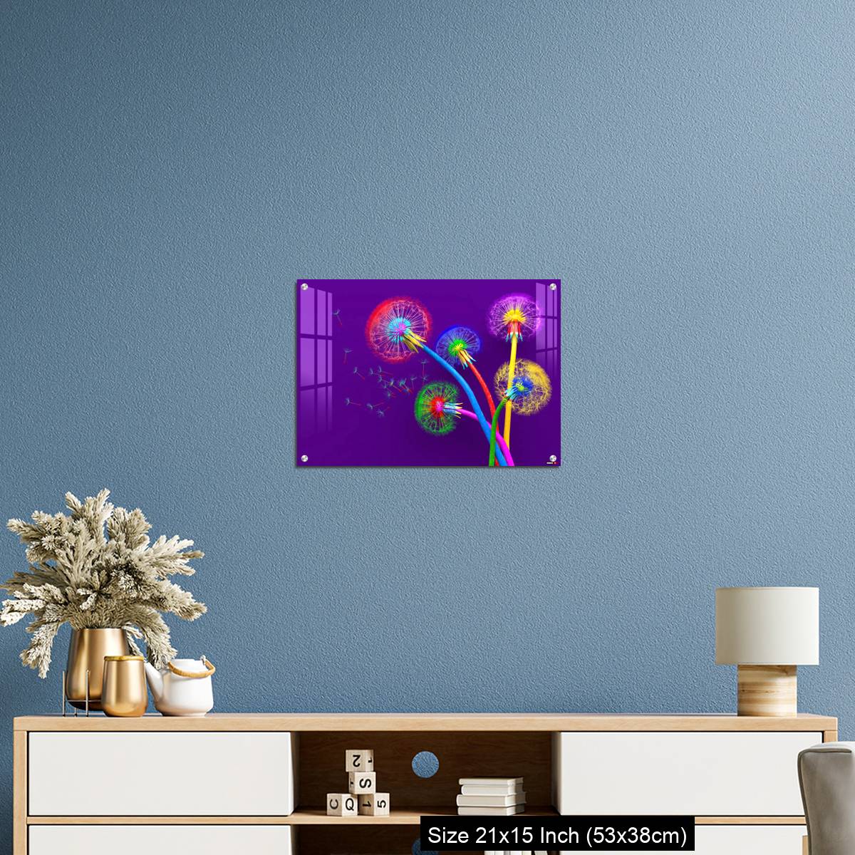 OMGs Acrylic Wall Decor – Bouquet of five flowers of blossoming dandelions of unusual colorful colors - Image 17