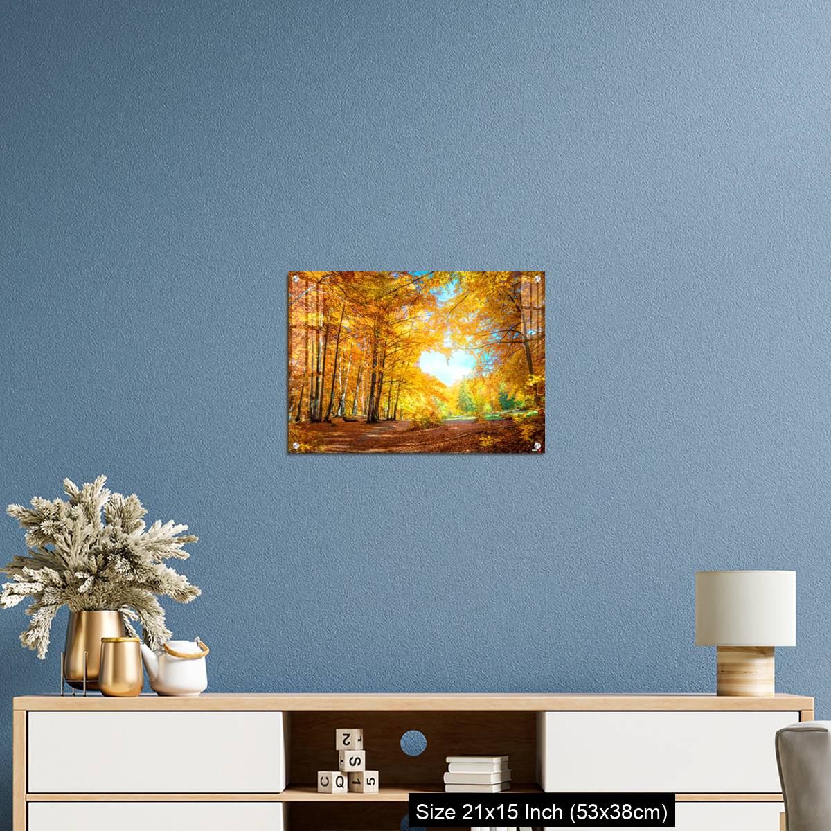 OMGs Acrylic Wall Decor – Heart of autumn - yellow orange trees in forest with heart shape, sunny weather, good day - Image 17