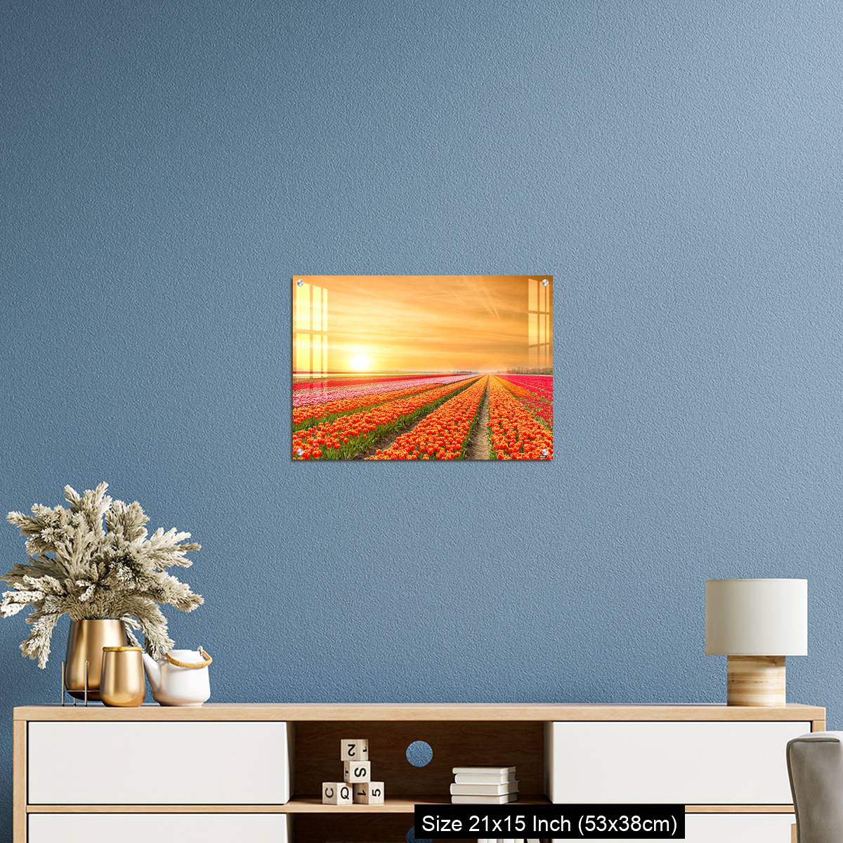 OMGs Acrylic Wall Decor – Landscape of Netherlands tulips with sunlight in Netherlands. - Image 17