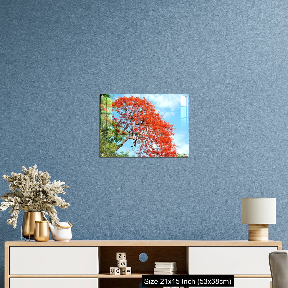 OMGs Acrylic Wall Decor – Gul Mohar tree in full bloom against a bright blue tropical sky in Mumbai, India. - Image 17