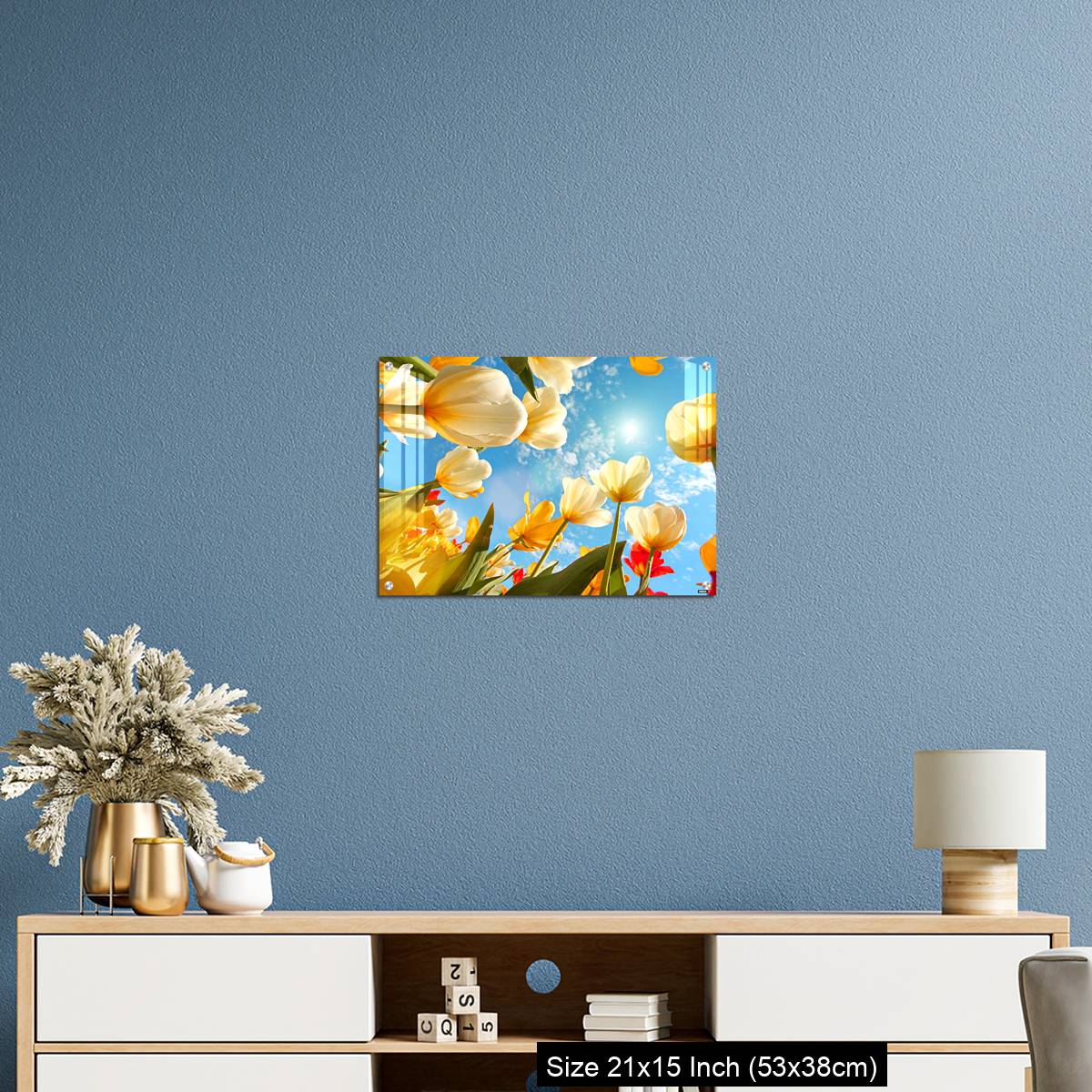 OMGs Acrylic Wall Decor – Summertime: sunny sky with colorful tulips flowers, looking up - Image 17