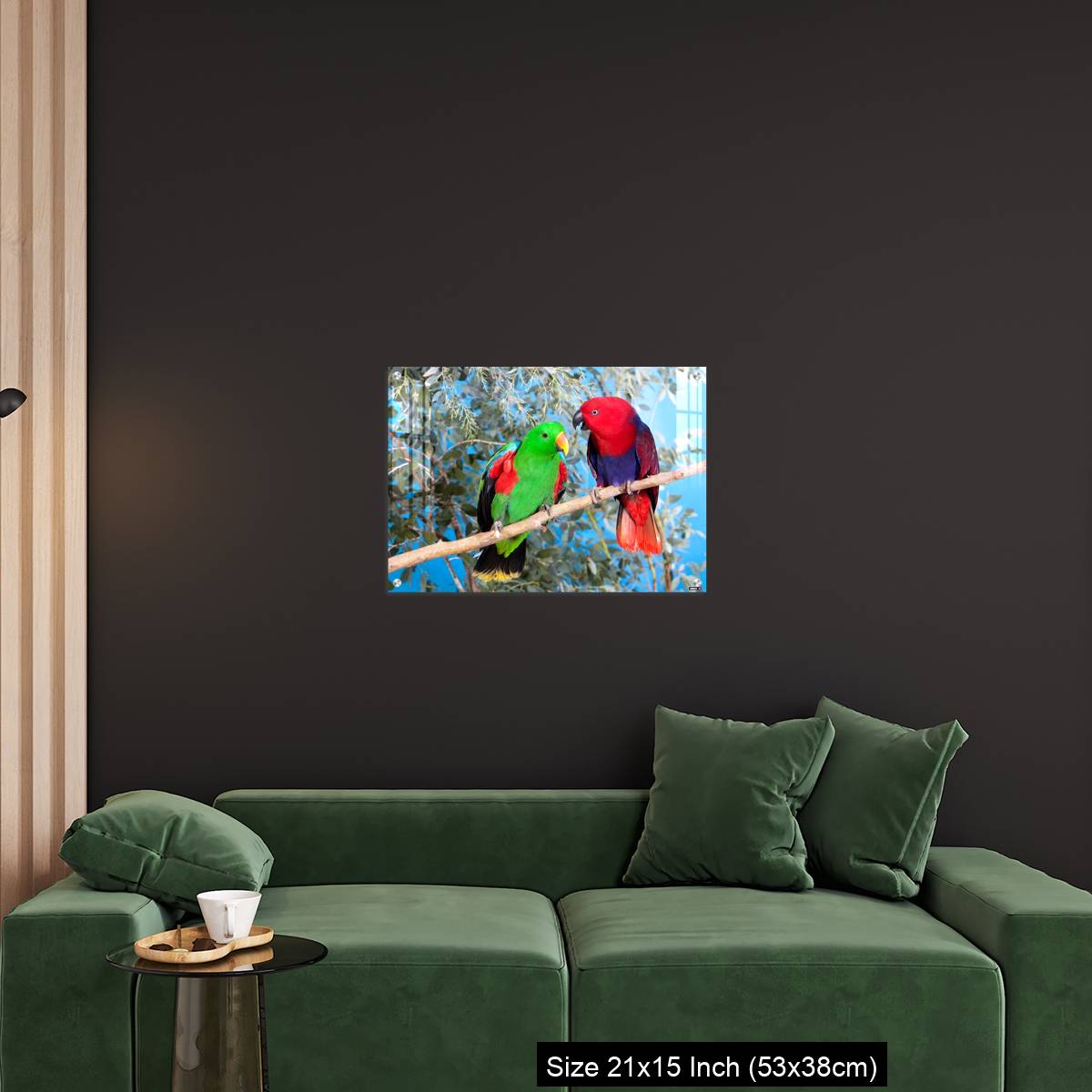 OMGs Acrylic Wall Decor – Eclectus Parrot, eclectus roratus, Pair standing on Branch, Male (green) and Female (Red) - Image 18