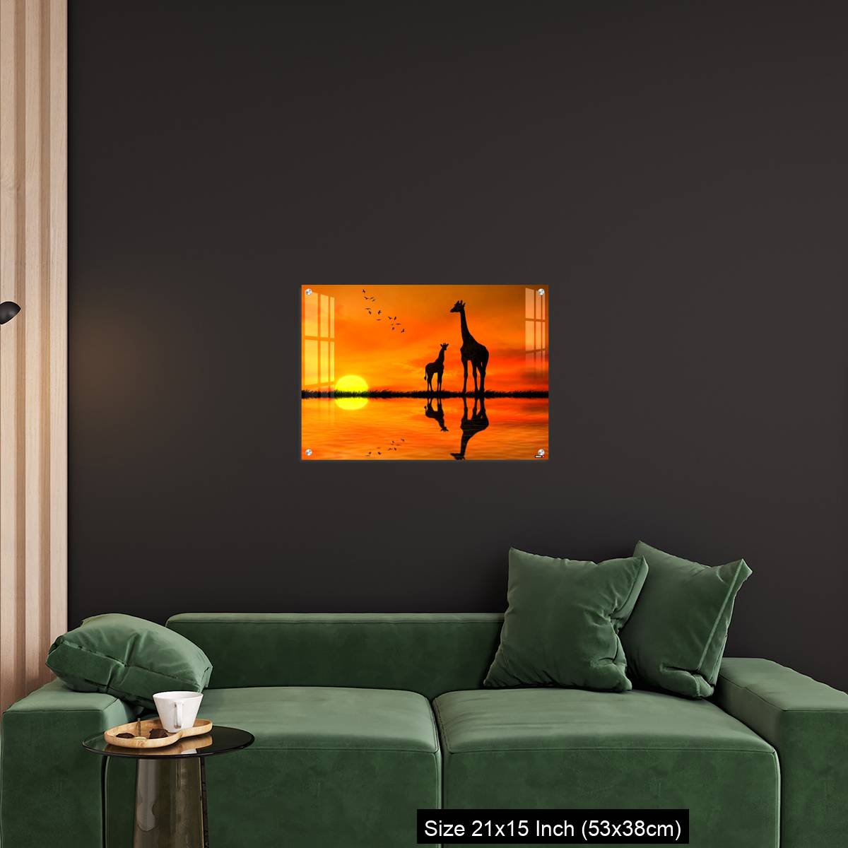 OMGs Acrylic Wall Decor – Silhouettes of two giraffes with reflection in lake water against African sunset - Image 18