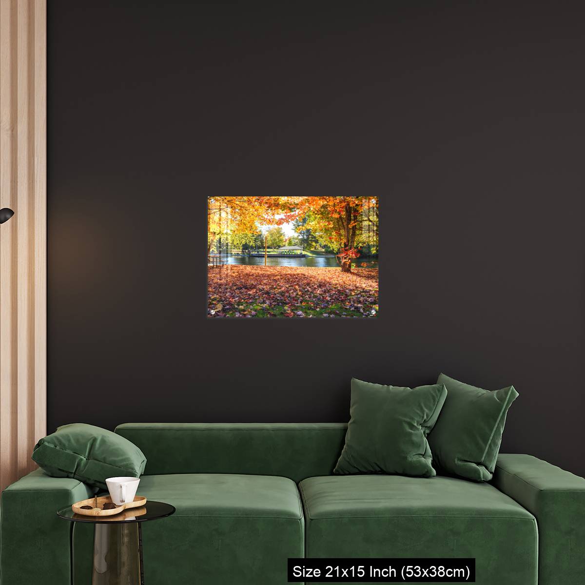 OMGs Acrylic Wall Decor – Deserted riverside park covered in fallen leaves on a sunny autumn day - Image 18