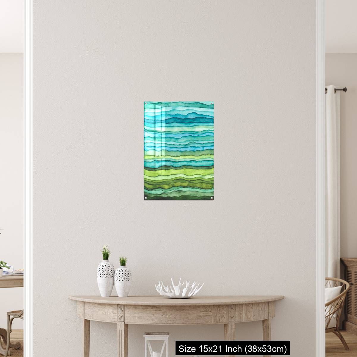 OMGs Acrylic Wall Decor – Blue and Green Waves. Hand Drawn Watercolor Background - Image 19