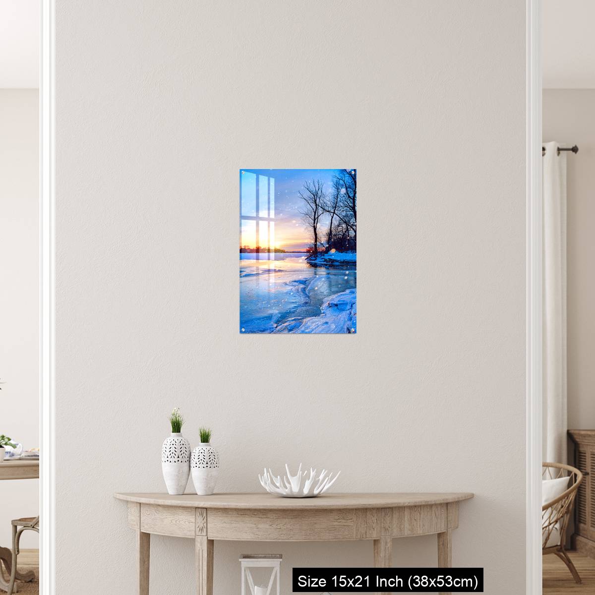 OMGs Acrylic Wall Decor – winter landscape panorama; sunset on the frozen river - Image 19