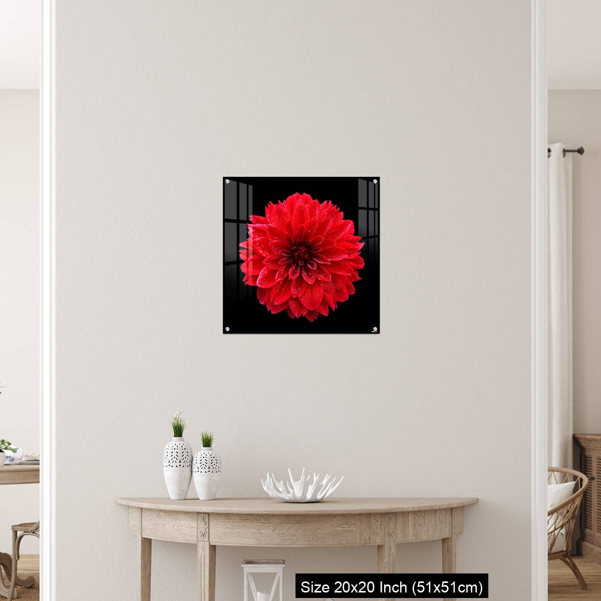 OMGs Acrylic Wall Decor – Red dahlia,like a ball of fire,on black background - Image 19