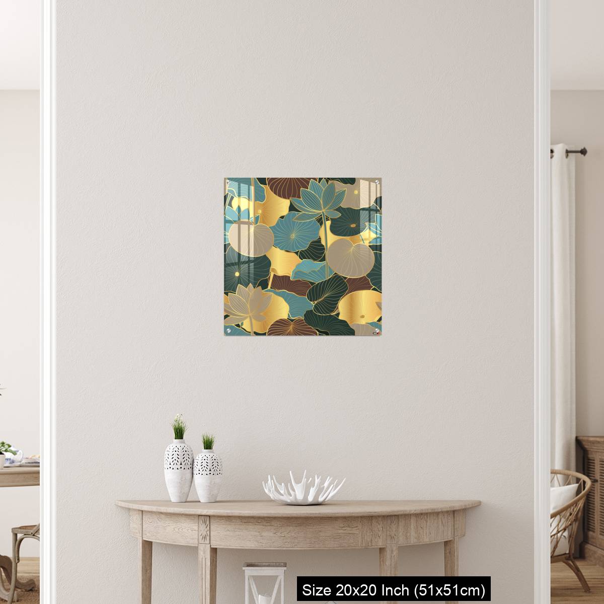 OMGs Acrylic Wall Decor – Seamless vector pattern with golden lotus leaves and flowers. - Image 19