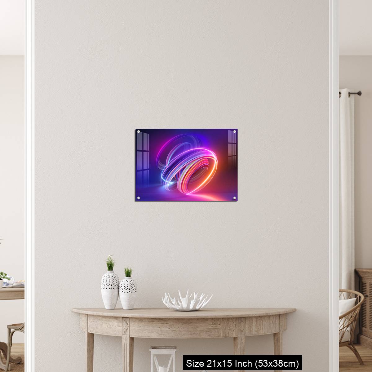 OMGs Acrylic Wall Decor – Colorful background with abstract shape glowing in ultraviolet spectrum, curvy neon lines - Image 19