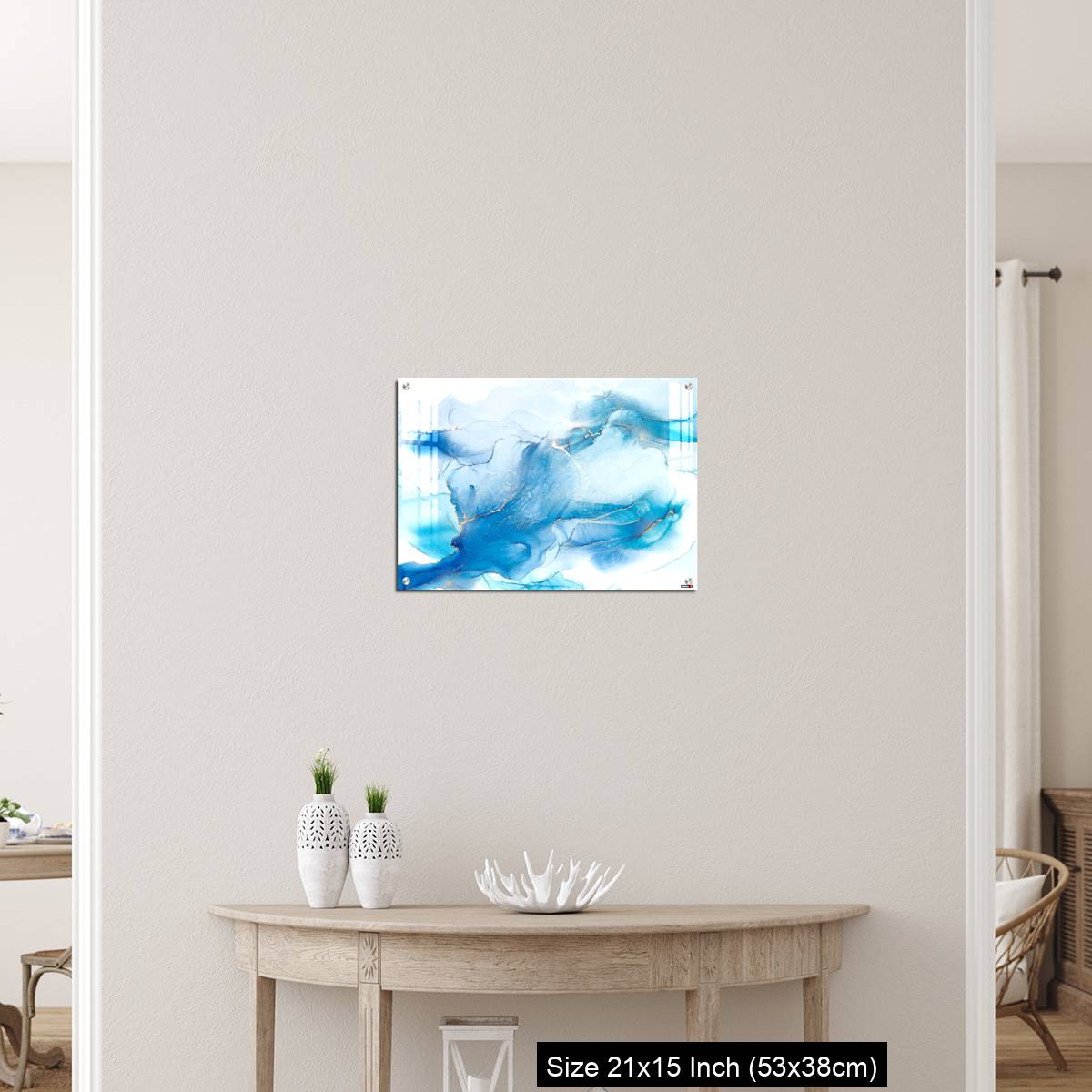 OMGs Acrylic Wall Decor – Cyan blue liquid watercolor background with golden stains - Image 19