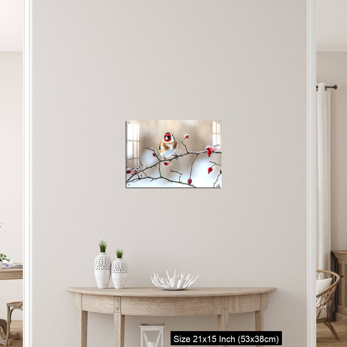 OMGs Acrylic Wall Decor – European Goldfinch with frozen red rose hips. - Image 19