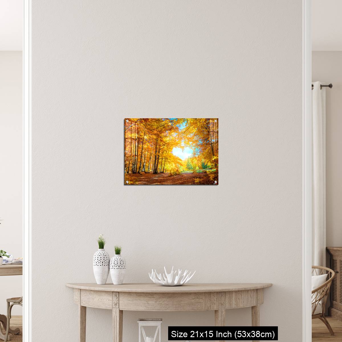OMGs Acrylic Wall Decor – Heart of autumn - yellow orange trees in forest with heart shape, sunny weather, good day - Image 19