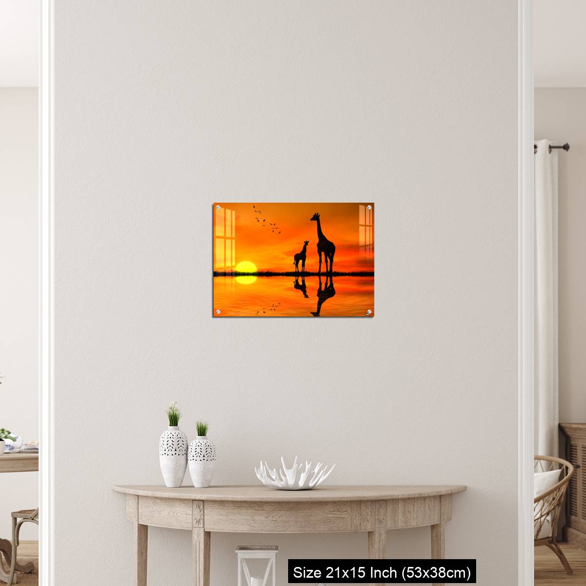 OMGs Acrylic Wall Decor – Silhouettes of two giraffes with reflection in lake water against African sunset - Image 19