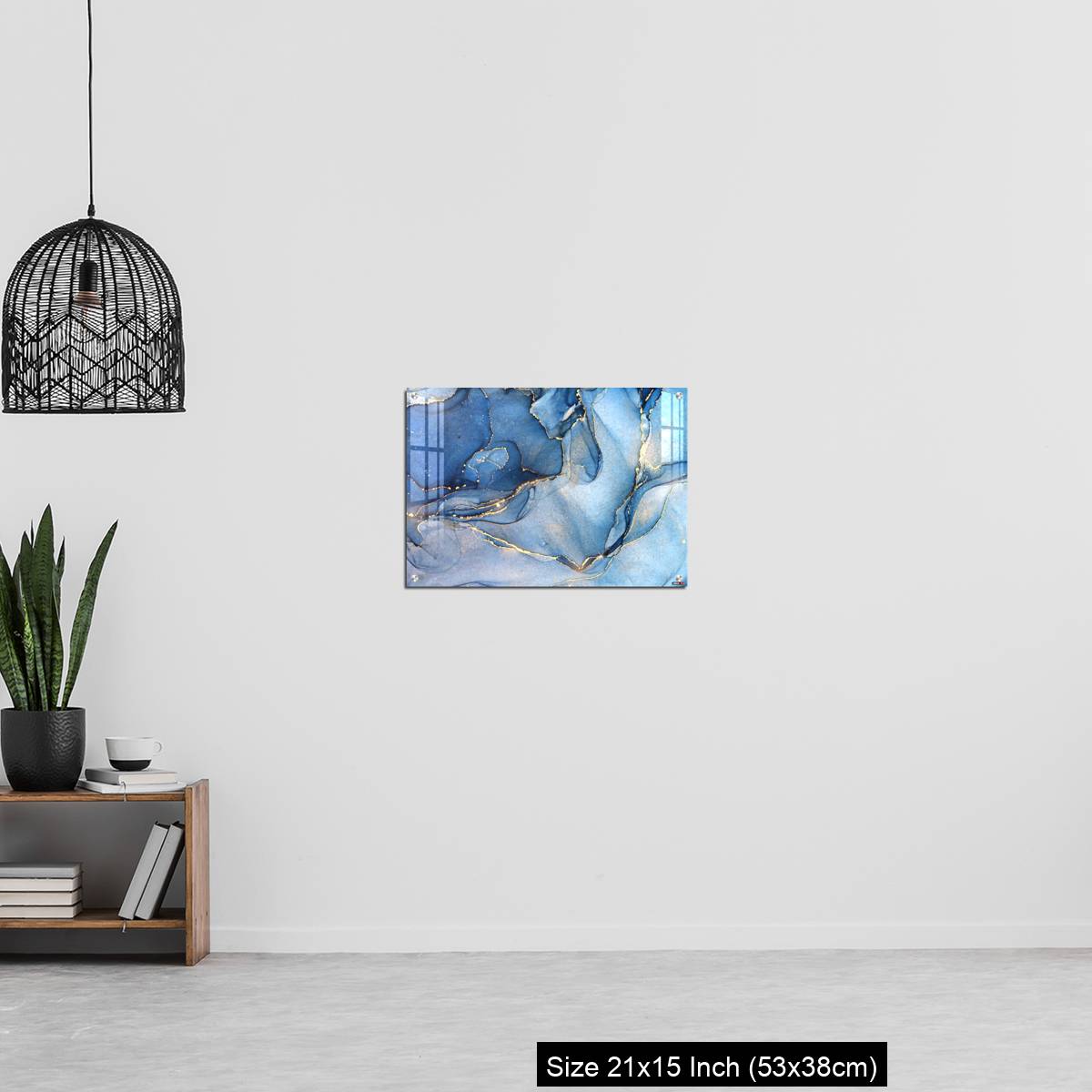 OMGs Acrylic Wall Decor – Abstract blue liquid watercolor background with golden stains - Image 20