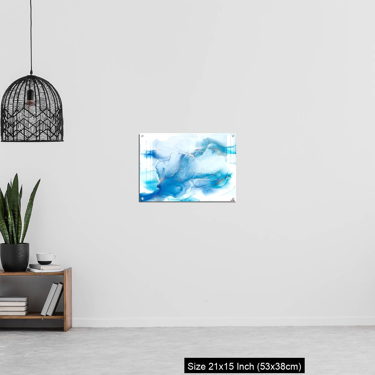 OMGs Acrylic Wall Decor – Cyan blue liquid watercolor background with golden stains - Image 20