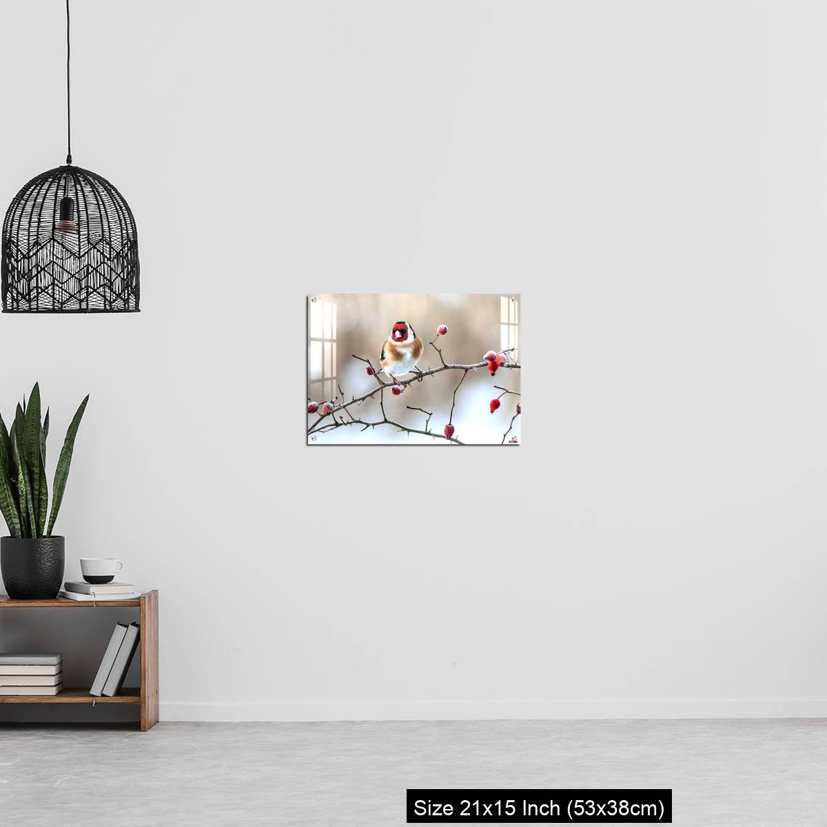 OMGs Acrylic Wall Decor – European Goldfinch with frozen red rose hips. - Image 20