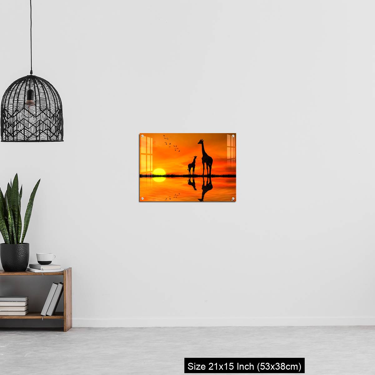 OMGs Acrylic Wall Decor – Silhouettes of two giraffes with reflection in lake water against African sunset - Image 20