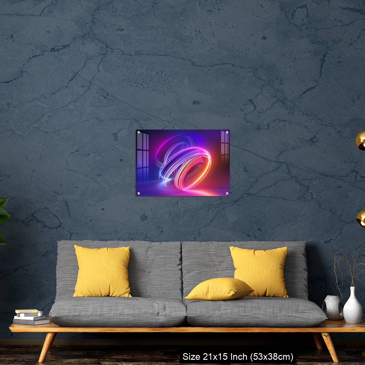 OMGs Acrylic Wall Decor – Colorful background with abstract shape glowing in ultraviolet spectrum, curvy neon lines - Image 21