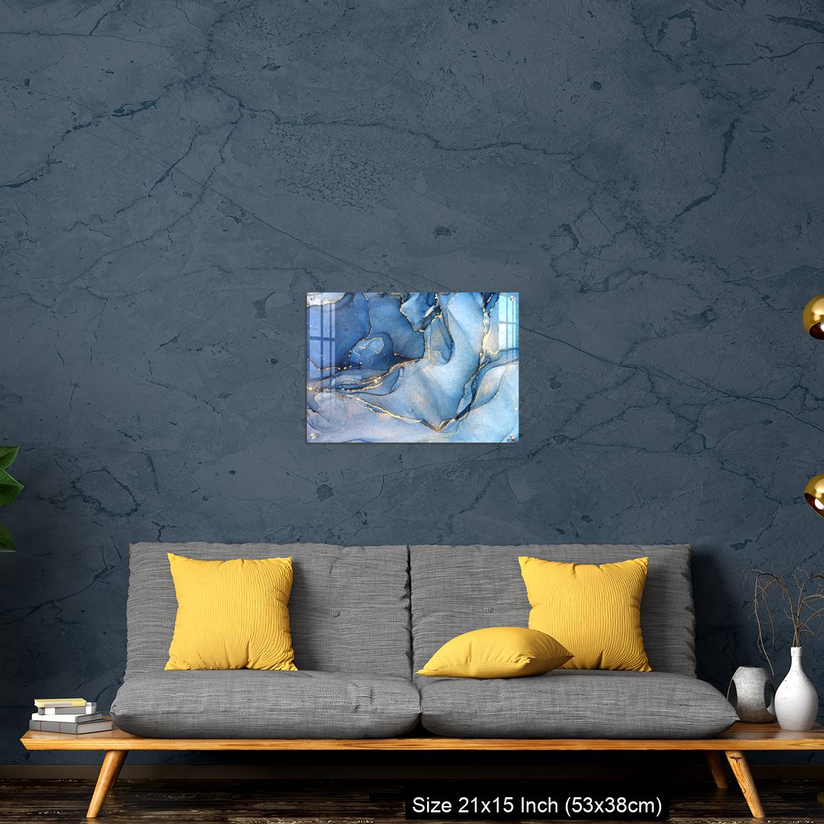 OMGs Acrylic Wall Decor – Abstract blue liquid watercolor background with golden stains - Image 21