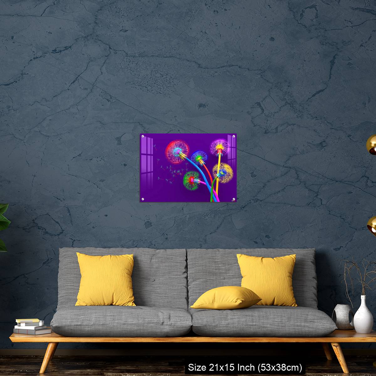 OMGs Acrylic Wall Decor – Bouquet of five flowers of blossoming dandelions of unusual colorful colors - Image 21