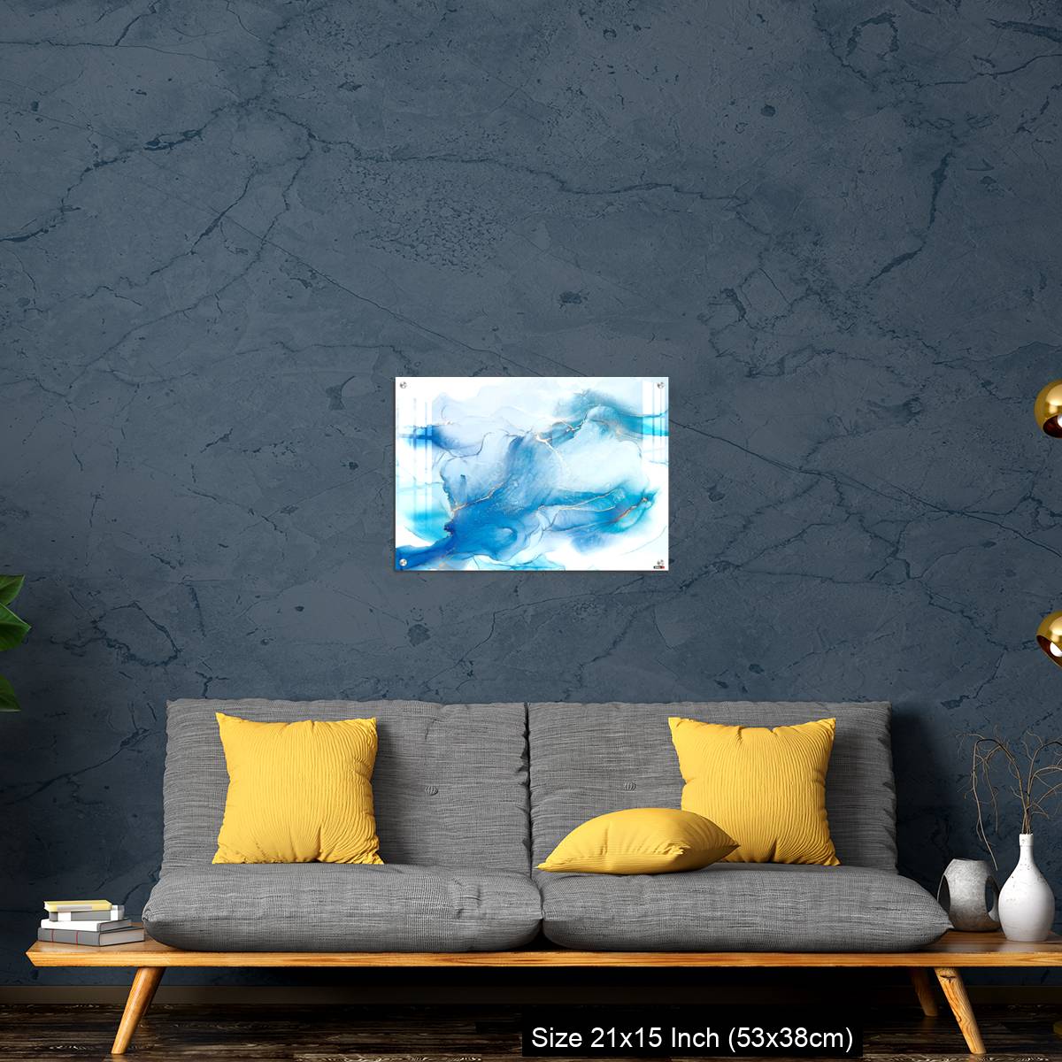 OMGs Acrylic Wall Decor – Cyan blue liquid watercolor background with golden stains - Image 21