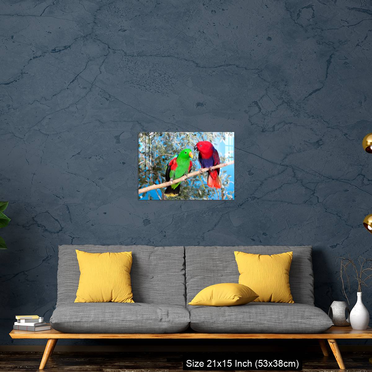OMGs Acrylic Wall Decor – Eclectus Parrot, eclectus roratus, Pair standing on Branch, Male (green) and Female (Red) - Image 21