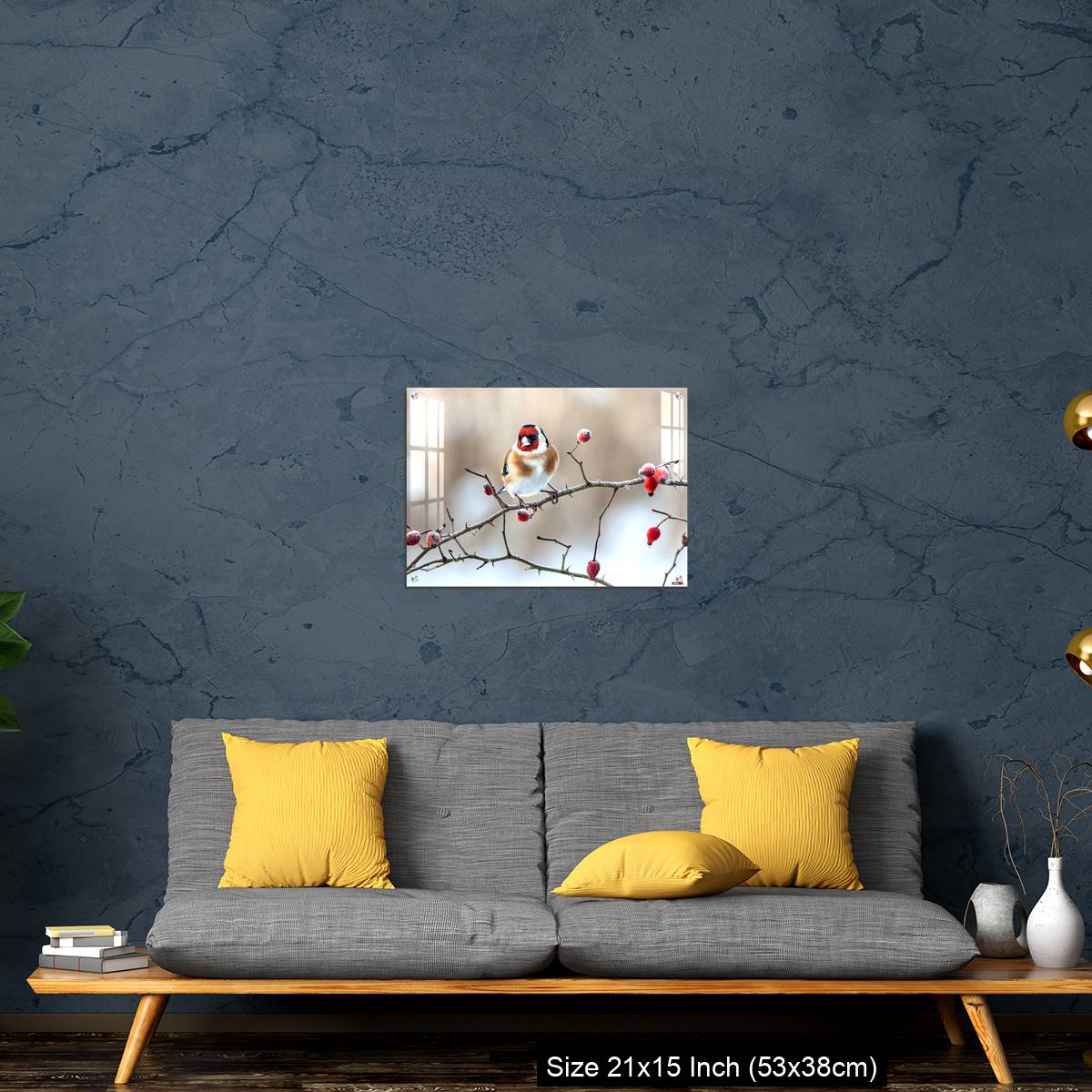 OMGs Acrylic Wall Decor – European Goldfinch with frozen red rose hips. - Image 21
