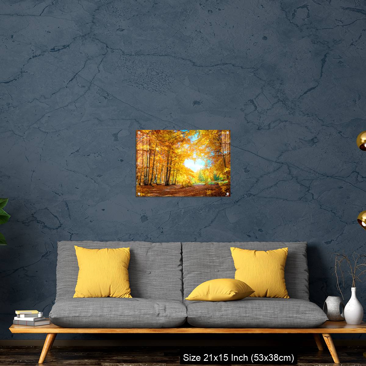 OMGs Acrylic Wall Decor – Heart of autumn - yellow orange trees in forest with heart shape, sunny weather, good day - Image 21