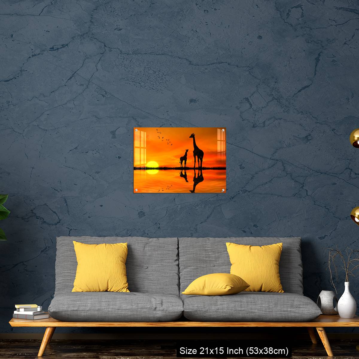 OMGs Acrylic Wall Decor – Silhouettes of two giraffes with reflection in lake water against African sunset - Image 21