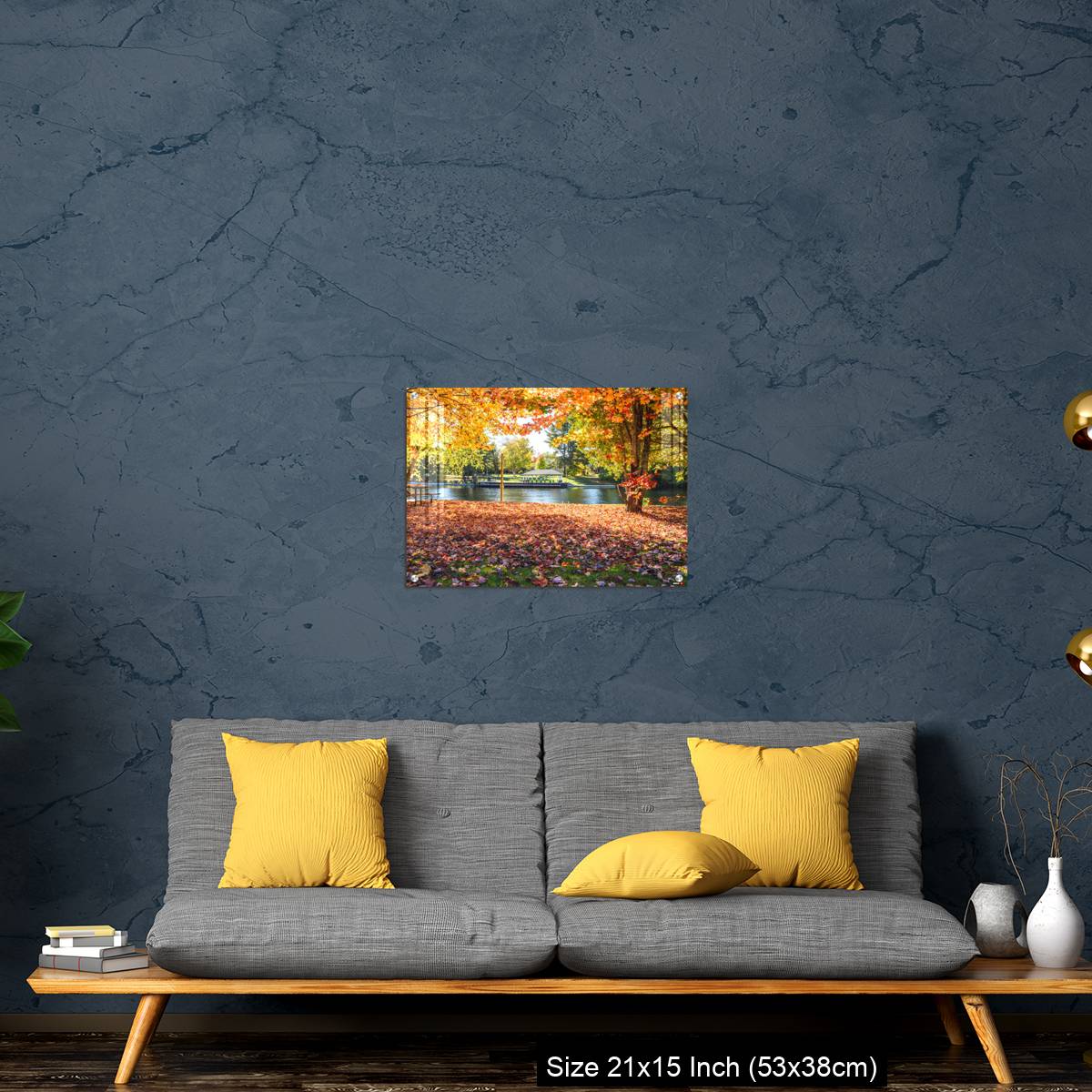 OMGs Acrylic Wall Decor – Deserted riverside park covered in fallen leaves on a sunny autumn day - Image 21