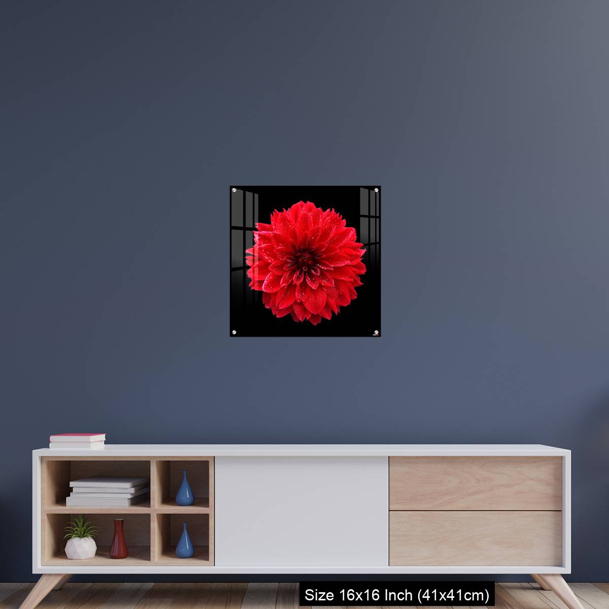 OMGs Acrylic Wall Decor – Red dahlia,like a ball of fire,on black background - Image 22