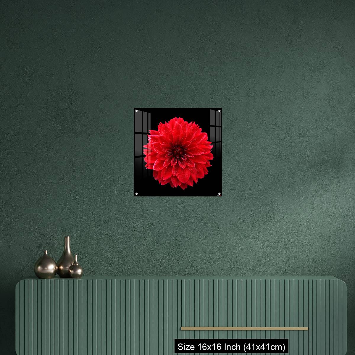 OMGs Acrylic Wall Decor – Red dahlia,like a ball of fire,on black background - Image 23