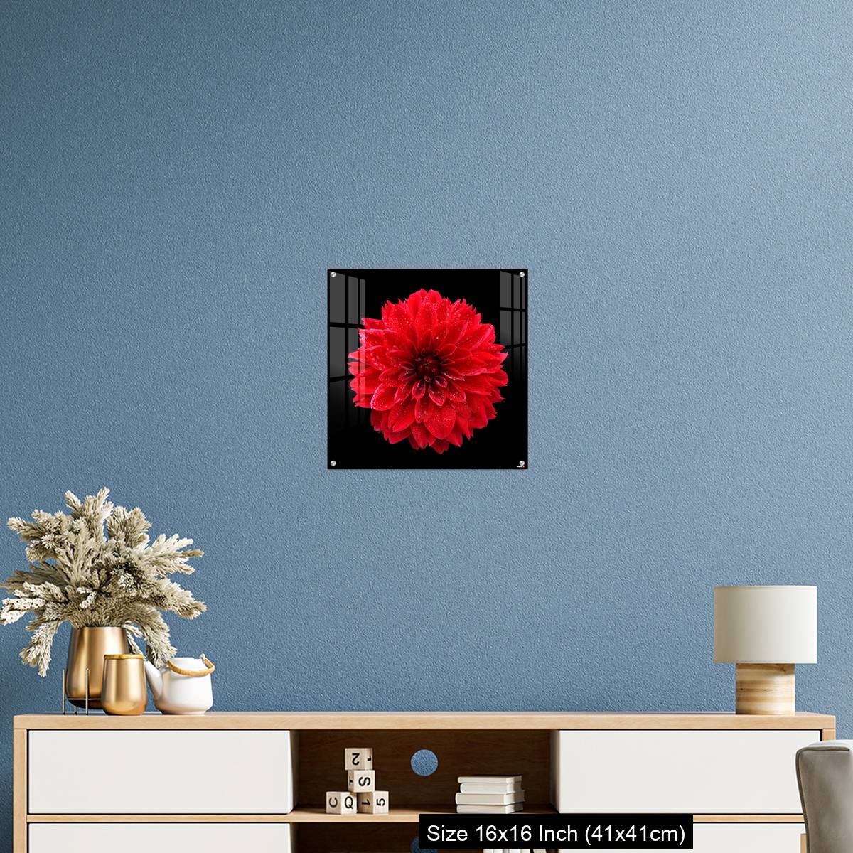 OMGs Acrylic Wall Decor – Red dahlia,like a ball of fire,on black background - Image 24