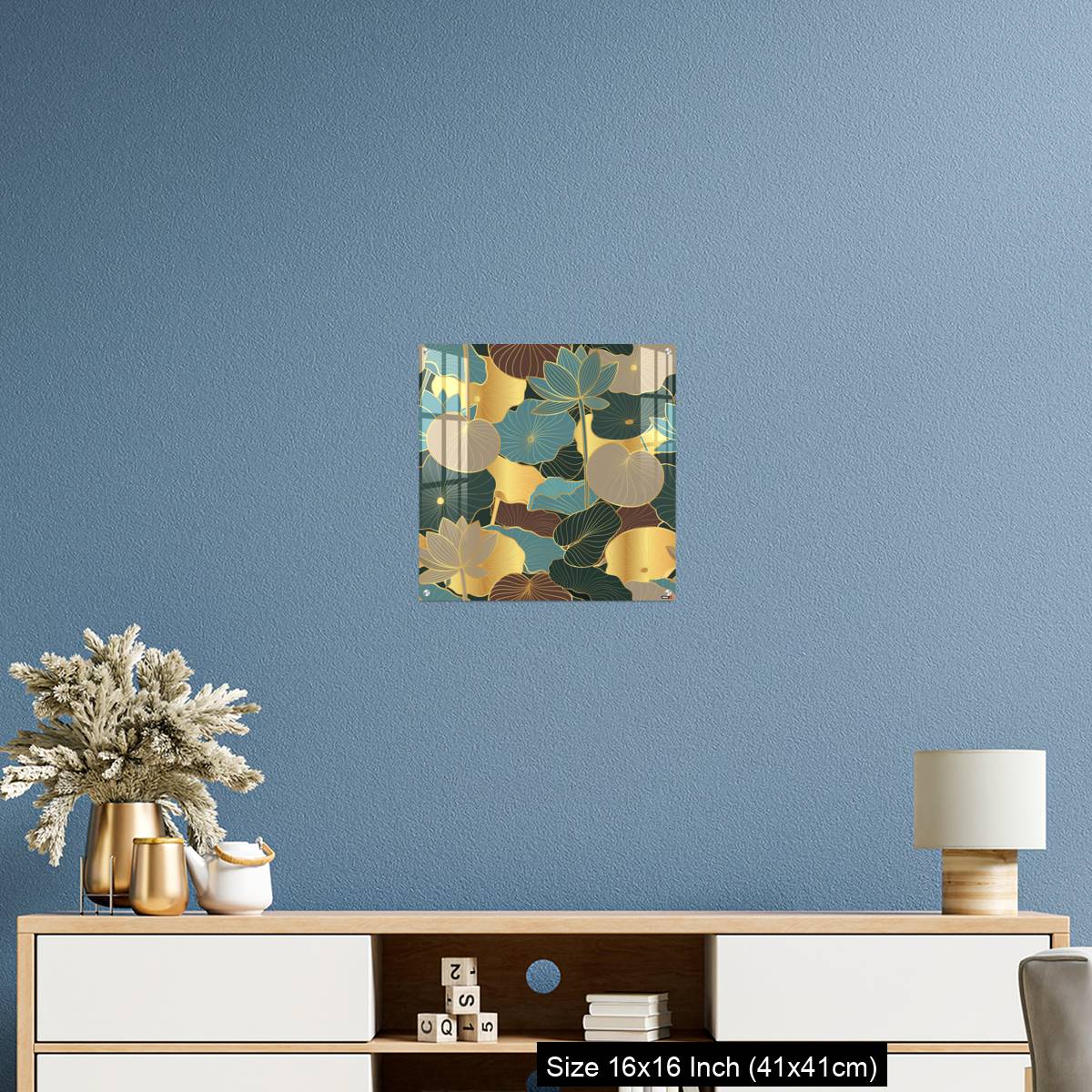 OMGs Acrylic Wall Decor – Seamless vector pattern with golden lotus leaves and flowers. - Image 24