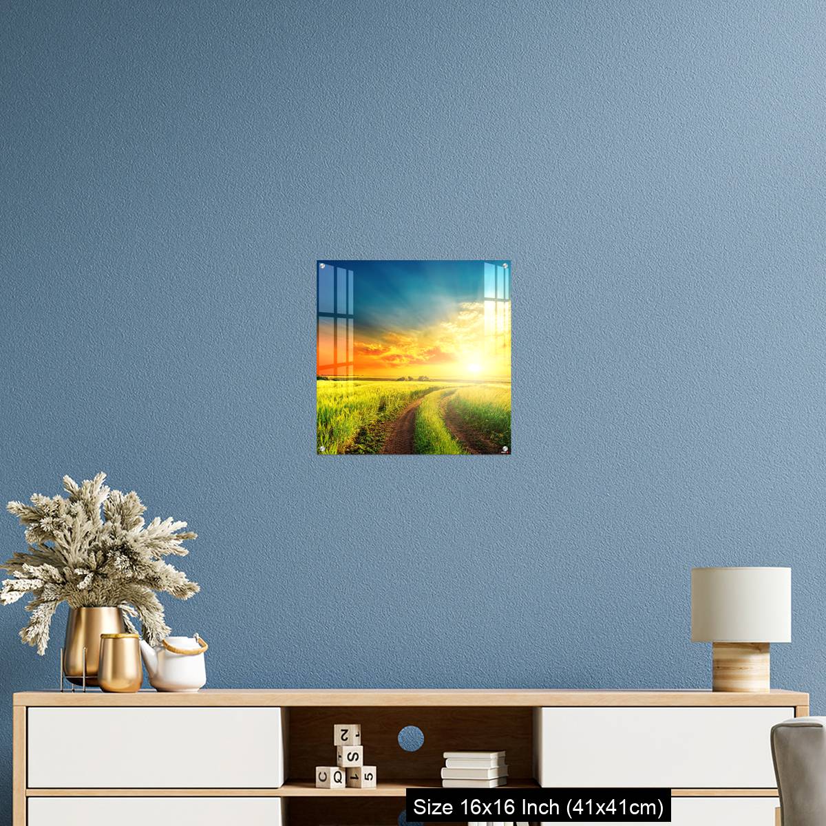 OMGs Acrylic Wall Decor – good sunset and road in green fields - Image 24