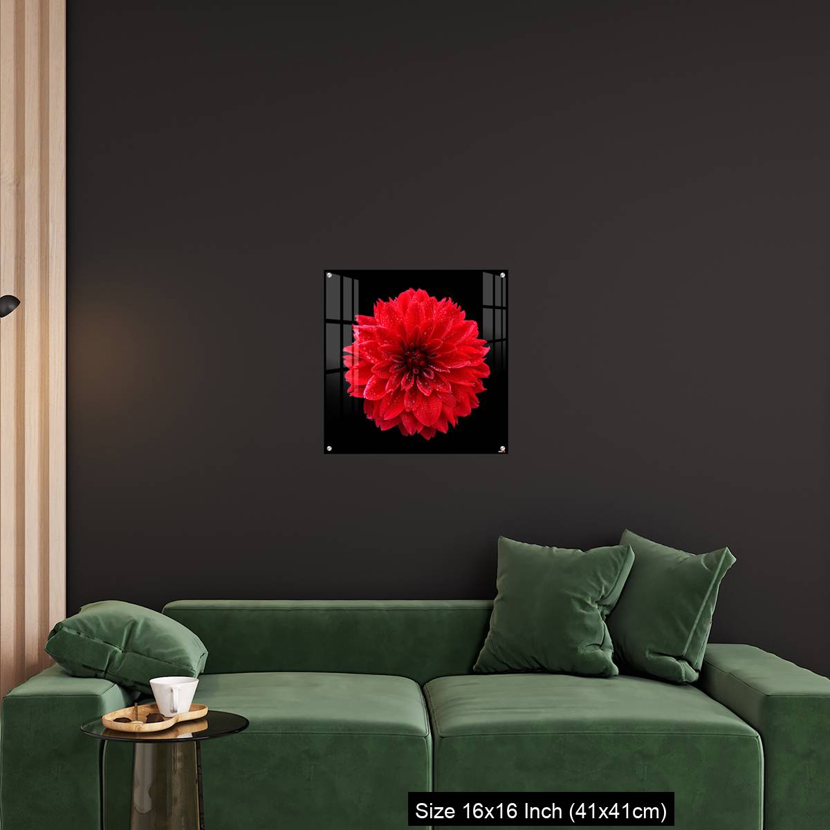 OMGs Acrylic Wall Decor – Red dahlia,like a ball of fire,on black background - Image 25