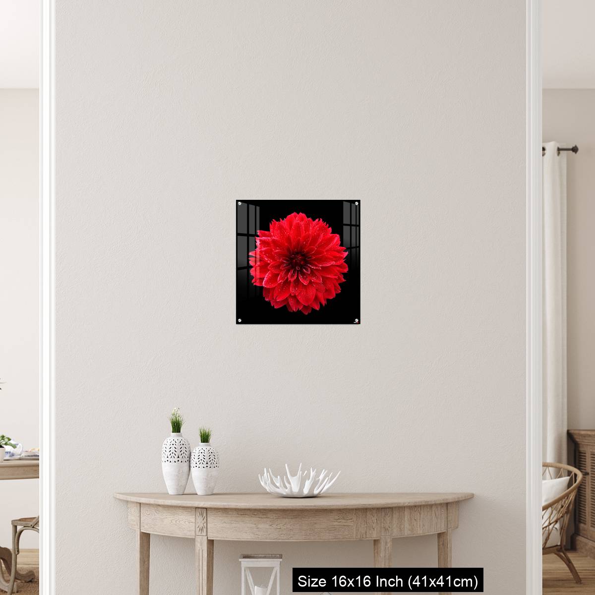 OMGs Acrylic Wall Decor – Red dahlia,like a ball of fire,on black background - Image 26