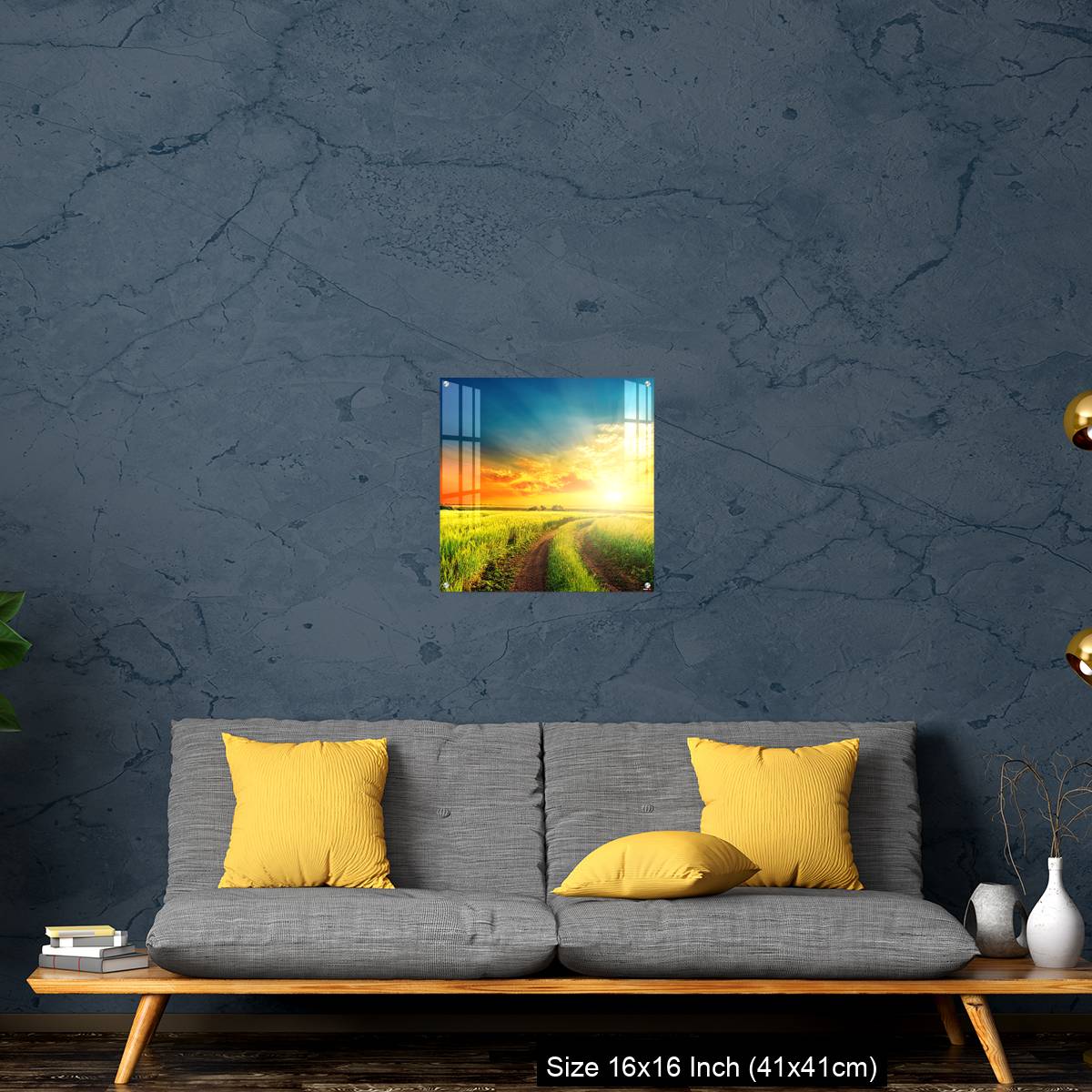 OMGs Acrylic Wall Decor – good sunset and road in green fields - Image 28