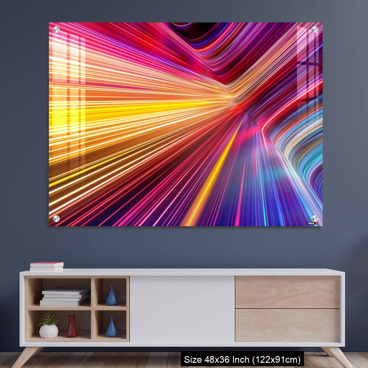 OMGs Acrylic Wall Decor – Bright pink yellow neon rays and glowing lines.