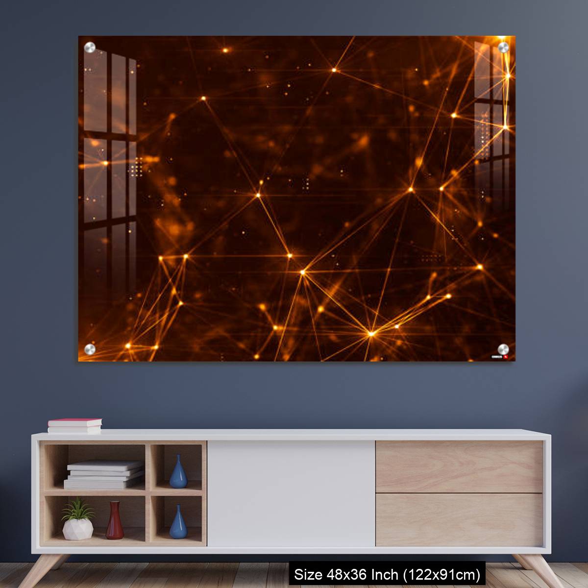 OMGs Acrylic Wall Decor – Abstract plexus structure of many glowing lines and particles.