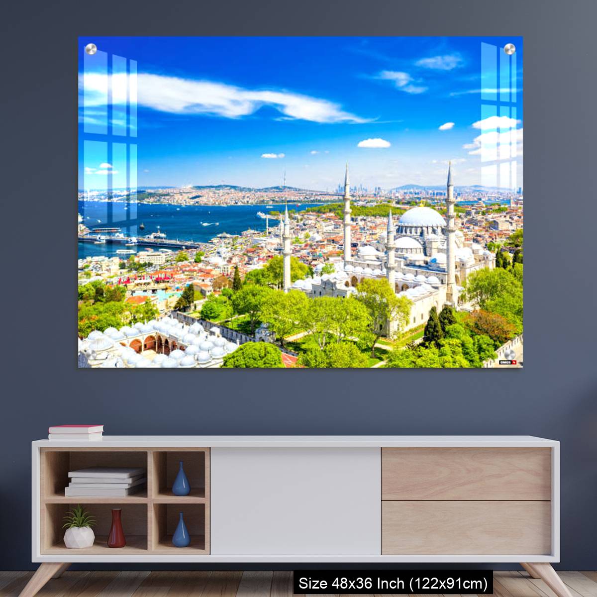 OMGs Acrylic Wall Decor – Aerial drone view of the Suleymaniye Mosque, huge Ottoman imperial mosque in Istanbul, Turkey.