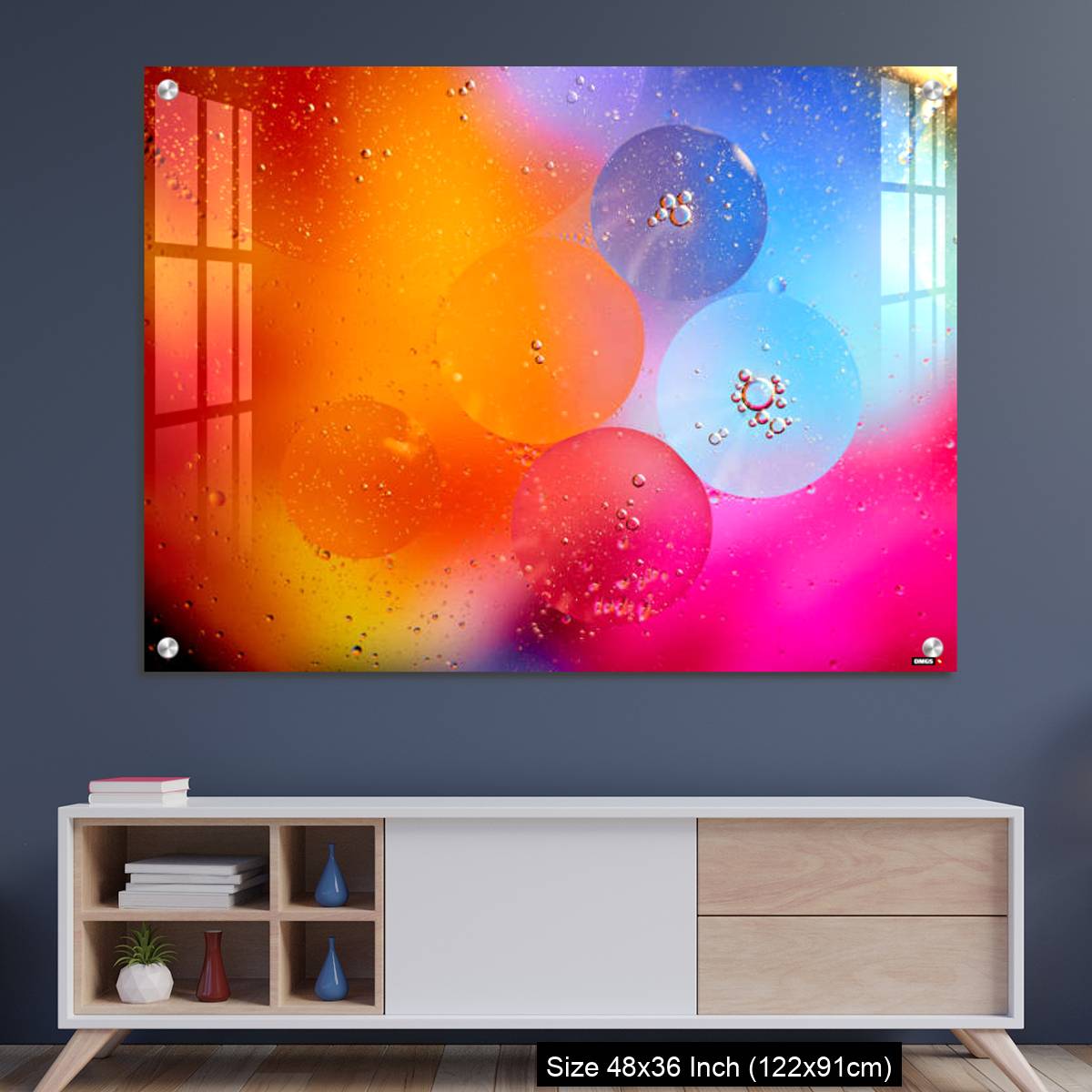 OMGs Acrylic Wall Decor – Beautiful abstract background from mixed water and oil in orange and purple color.
