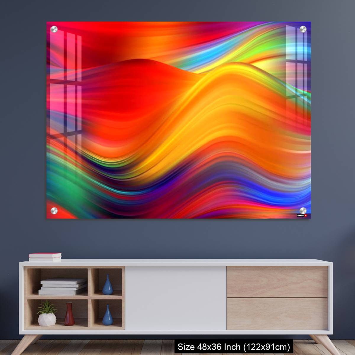 OMGs Acrylic Wall Decor – Modern colorful flow poster. Wave Liquid shape color background.