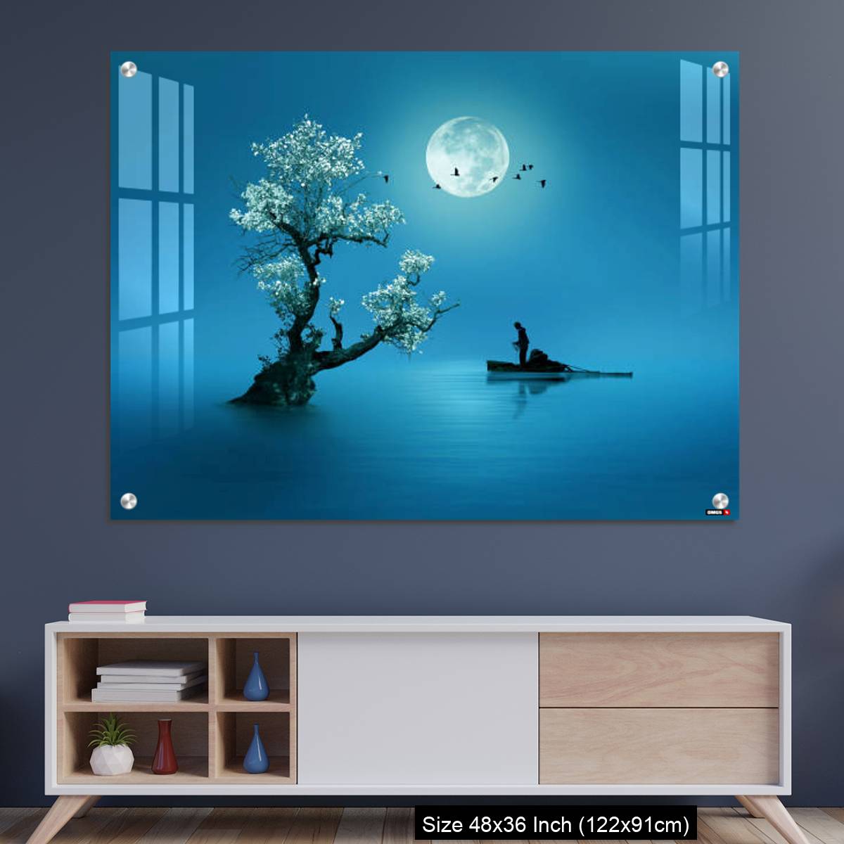 OMGs Acrylic Wall Decor – Moon shines beautifully on the dream country lighting up the fisherman