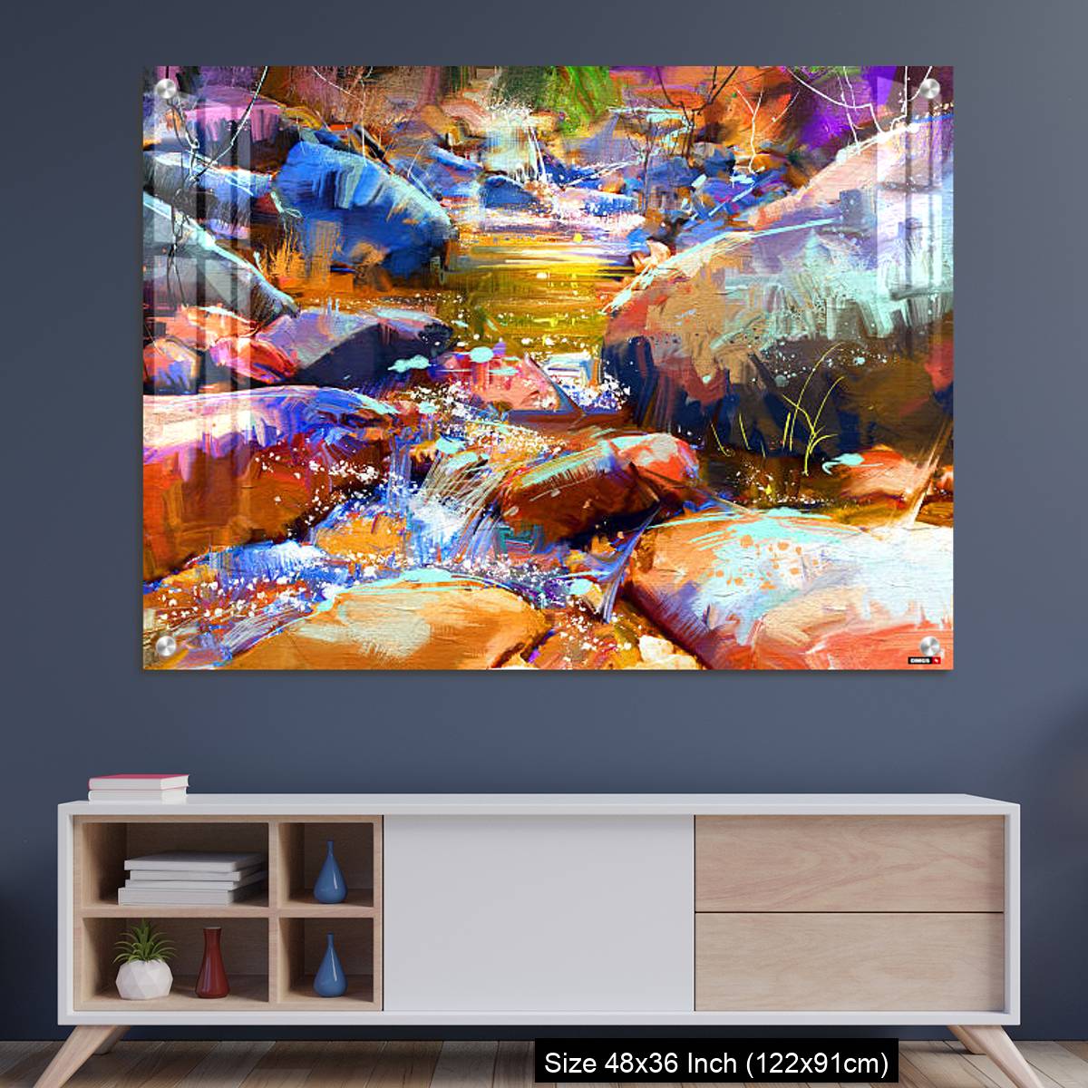 OMGs Acrylic Wall Decor – beautiful waterfall with colorful stones in autumn forest